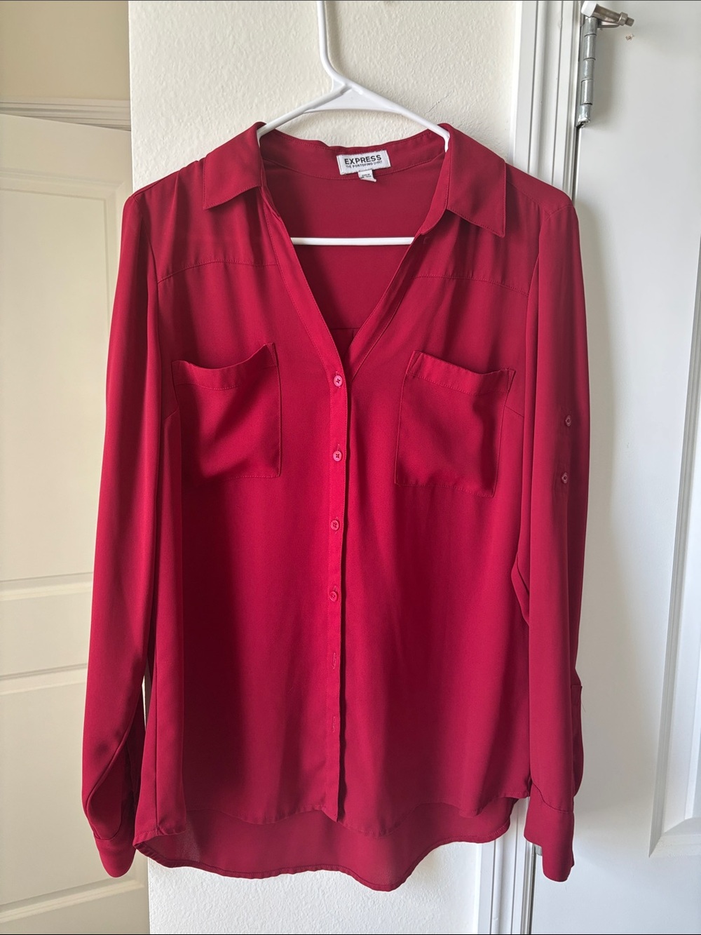 Express Red Long-Sleeve Button-Front Shirt